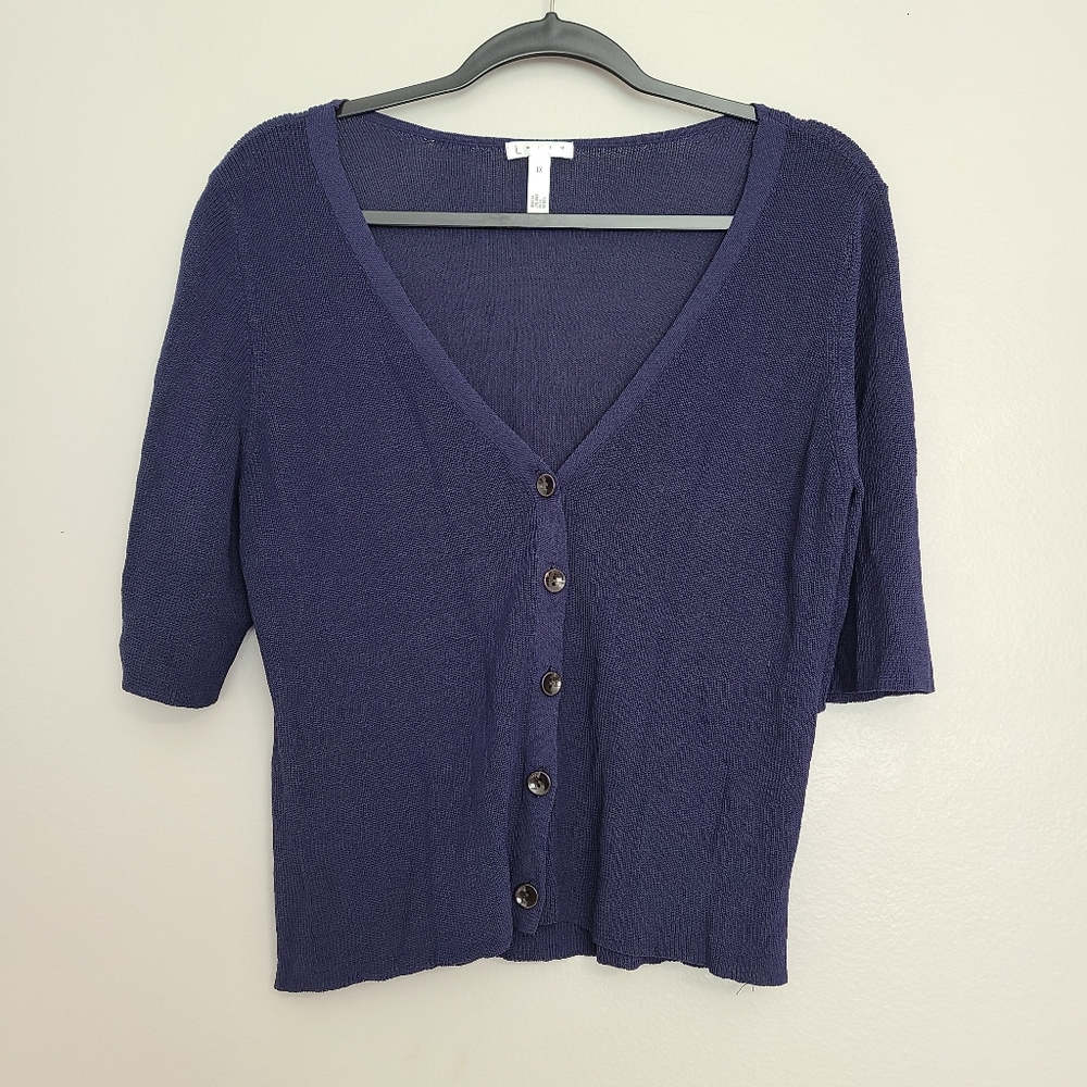 Leith Navy Blue Knit V-neck Button-Up Y2K Academia Minimalist Cropped Cardigan